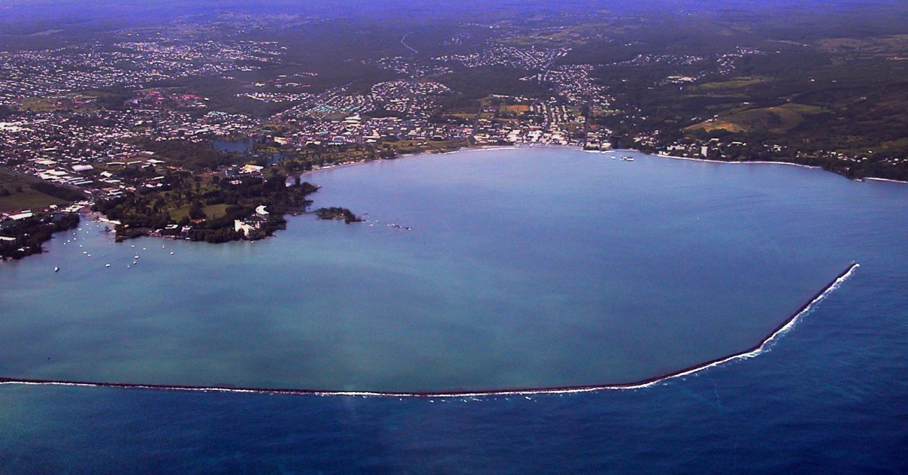 Aerial photo of Hilo Bay in Hawai'i County, Hawai'i.